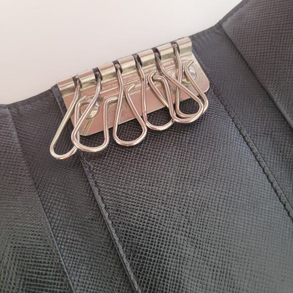 Authentic Tessuto Nero Prada Multicles Key Holder Hooks Case Black Small Wallet - Picture 6 of 11